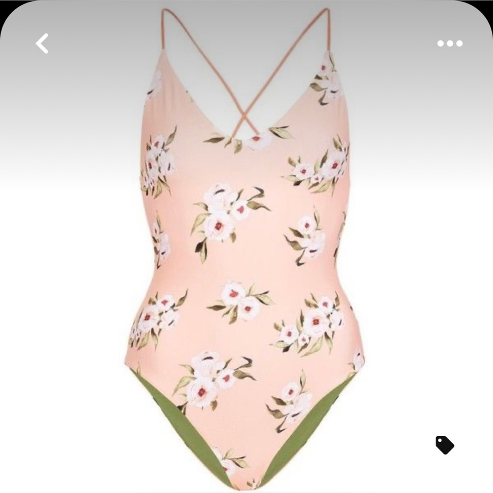 Topshop reversible swimsuit in floral pink and olive green